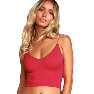 Brami Red Ribbed V-Neck Bra Top